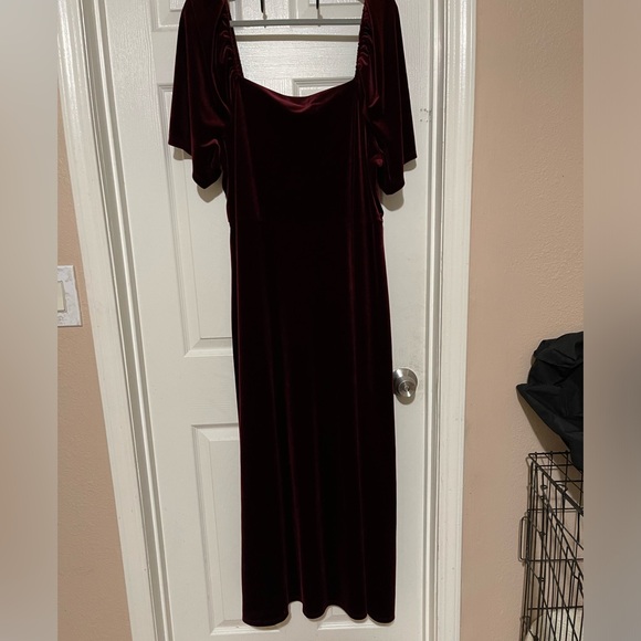 Fashion Mural Long Velvet Burgundy Dress - Picture 2 of 8
